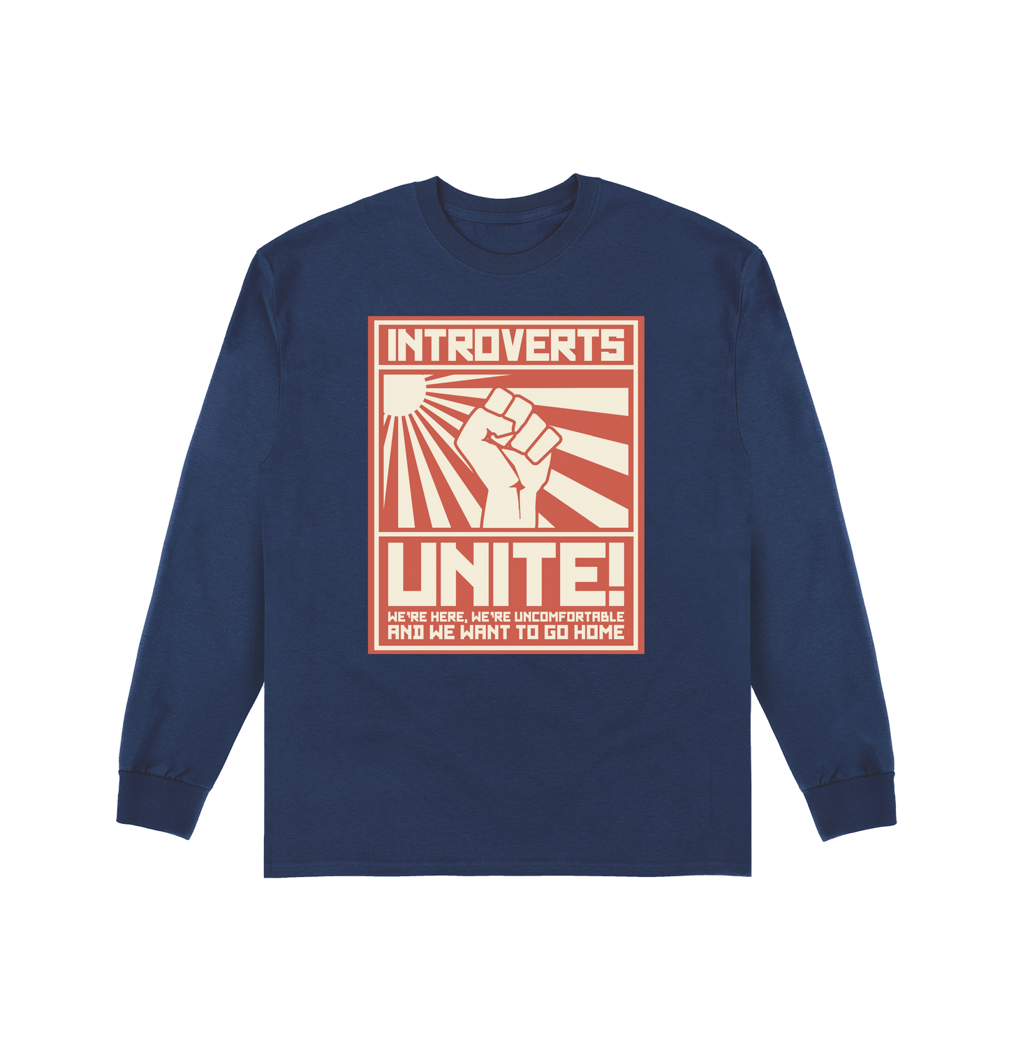 Navy Printed Long Sleeve T Shirt Front