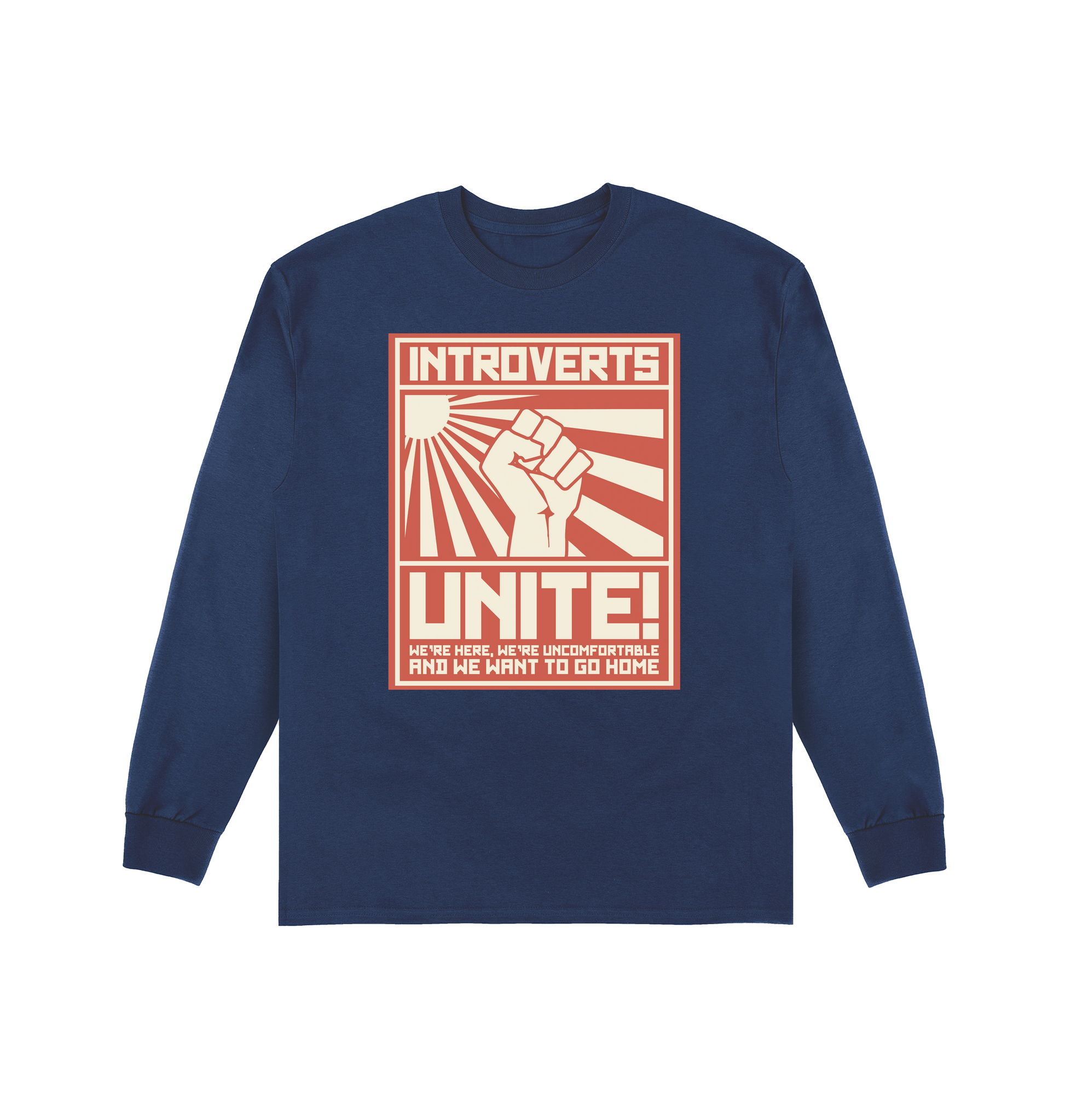 Navy Printed Long Sleeve T Shirt Front