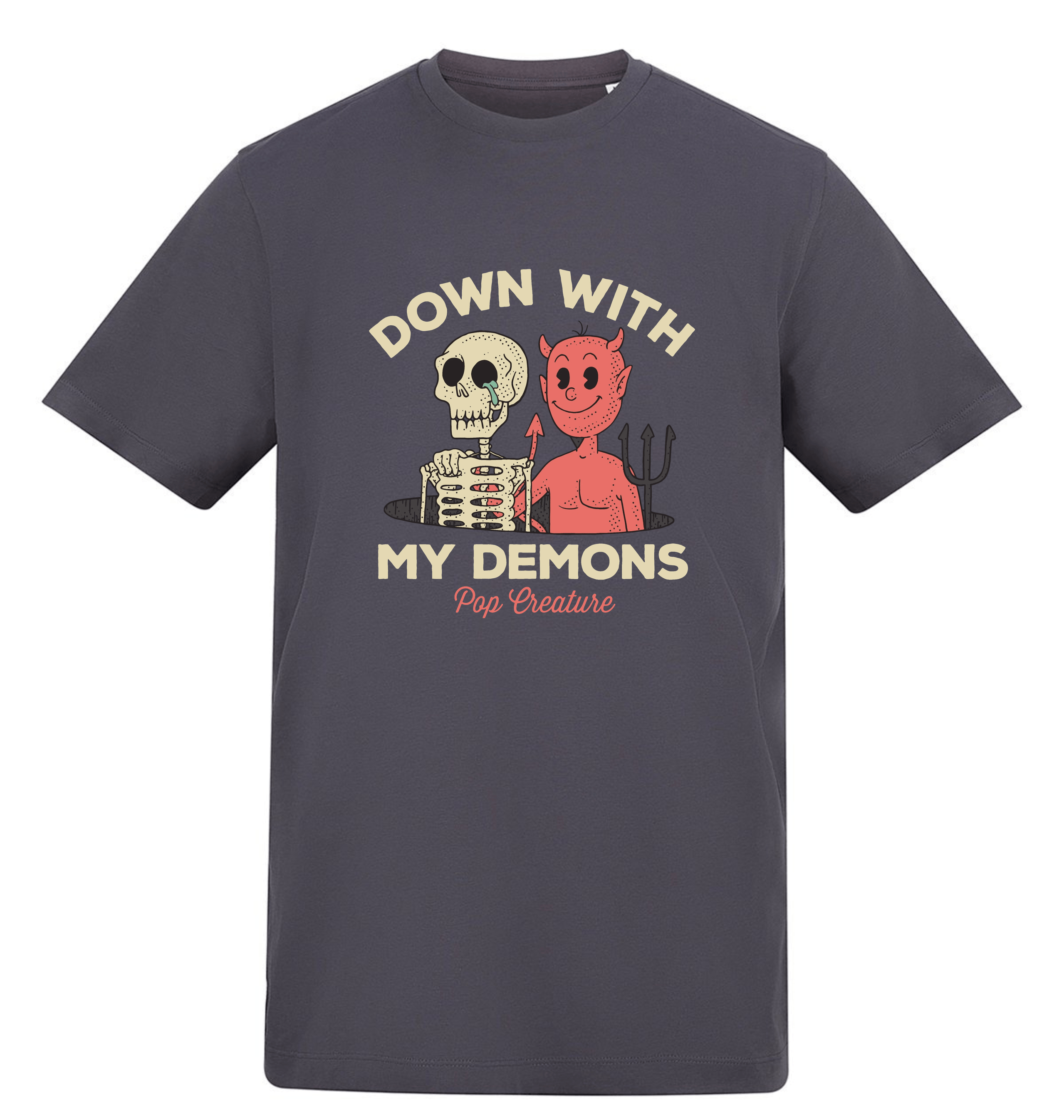 Solid Charcoal Printed T-shirt Front