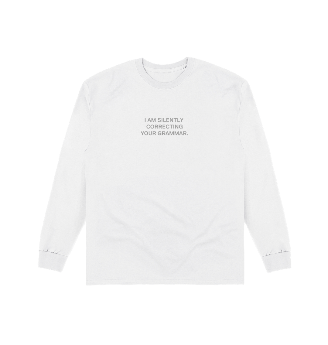 White Printed Long Sleeve T Shirt Front