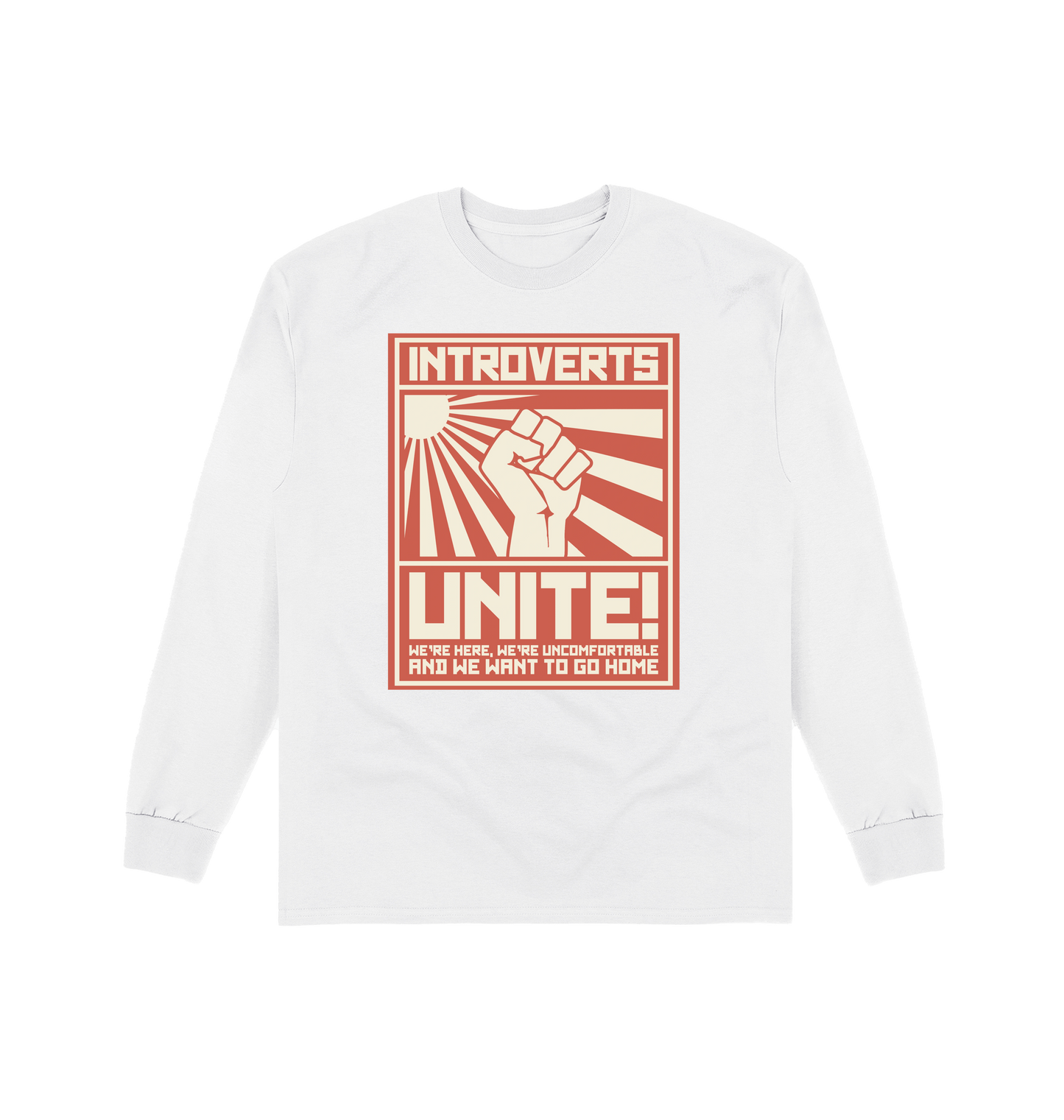 White Printed Long Sleeve T Shirt Front