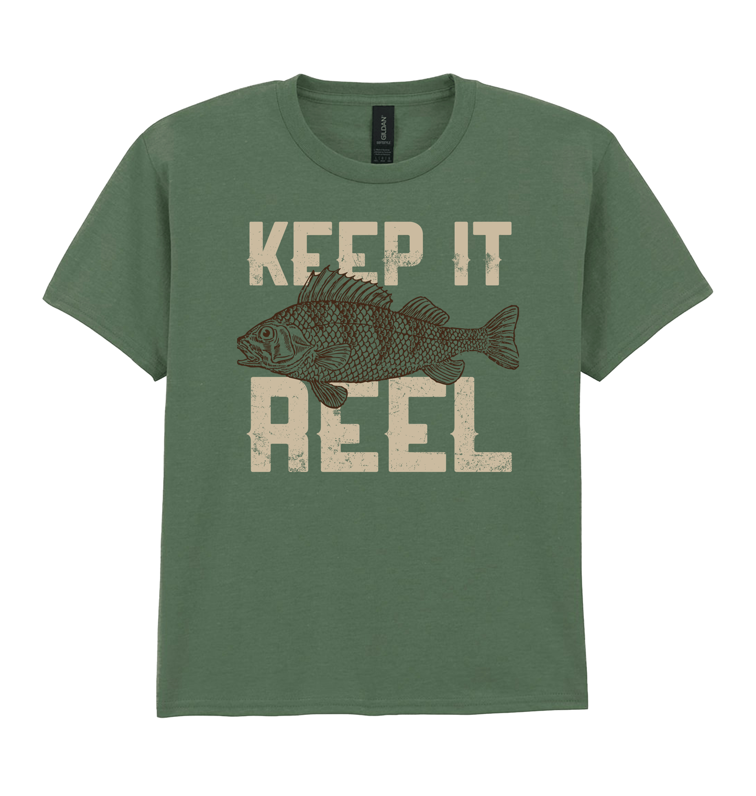 Military Green Printed Kids T-Shirt Front